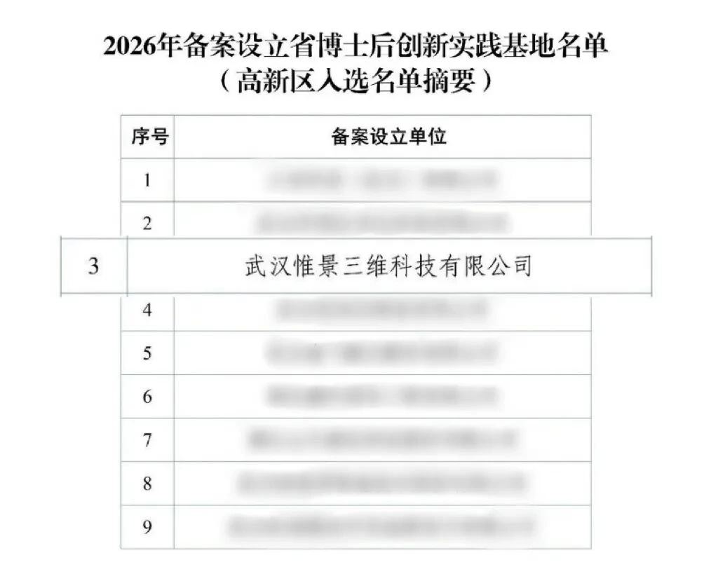 Vision3D Approved as Hubei Provincial Postdoctoral Innovation Practice Base